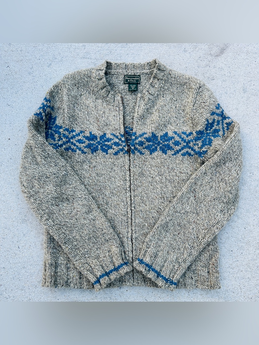 VTG Abercrombie & Fitch Wool Sweater Womens M Fair Isle Chunky Knit Full Zip 90s